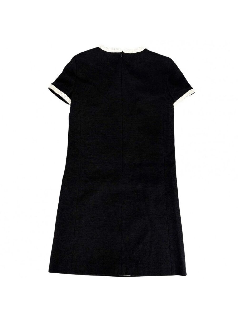 Chanel Dress Bicolor Short Sleeve CC Logo Vintage 38 Black Ivory Wool Nylon - Picture 2 of 7